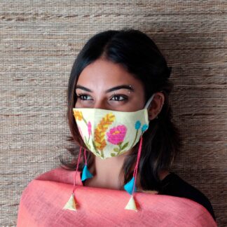 Stay Safe Linen Pastel Yellow Collage Mask